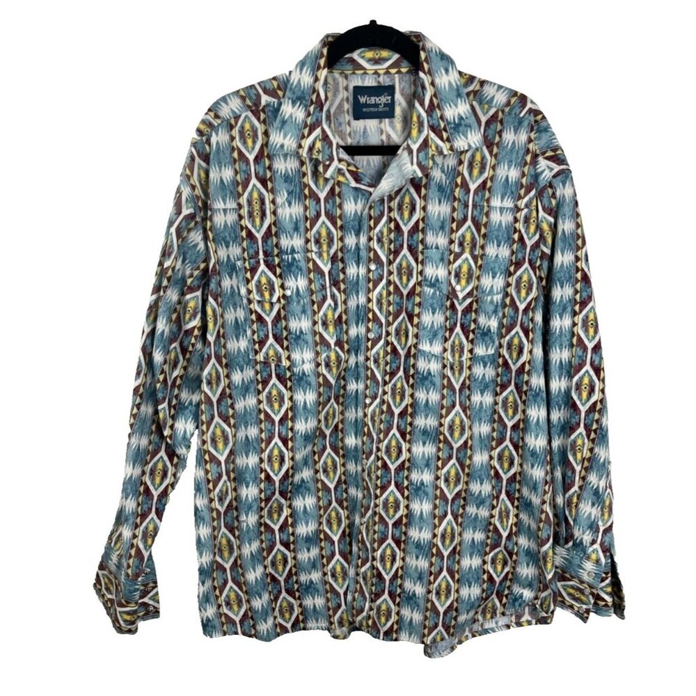 Wrangler Aztec Print Pearl Button Shirt Mens Size XL
